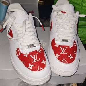 - Like new Red and white custom Supreme LV AF1'S (all sales are final)